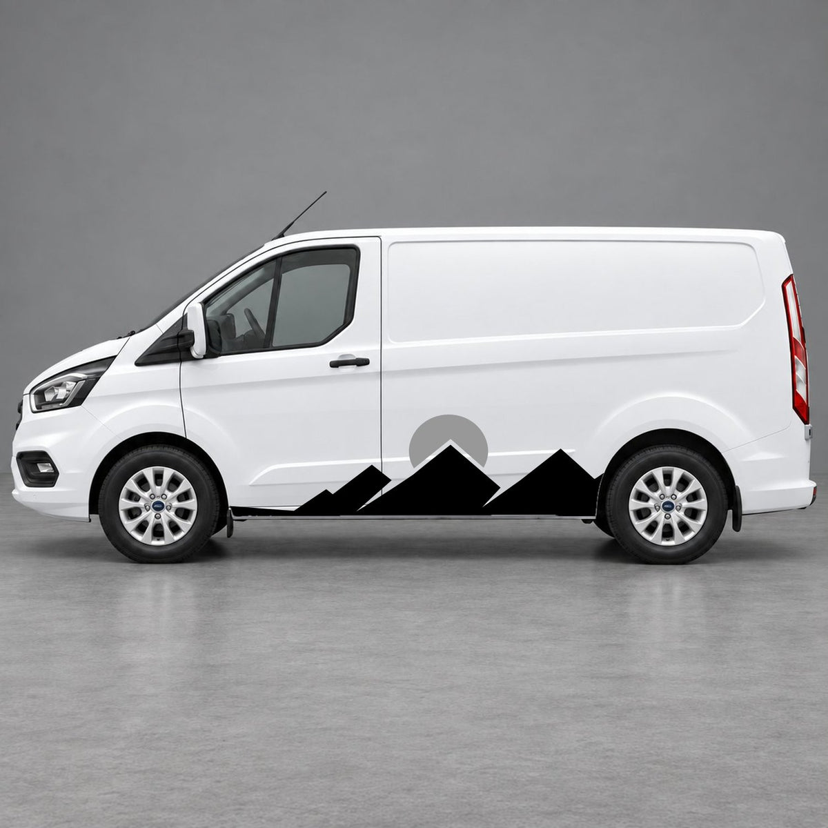 Ford Transit Custom Minimal Mountain Peak Side Graphics in Black & Grey
