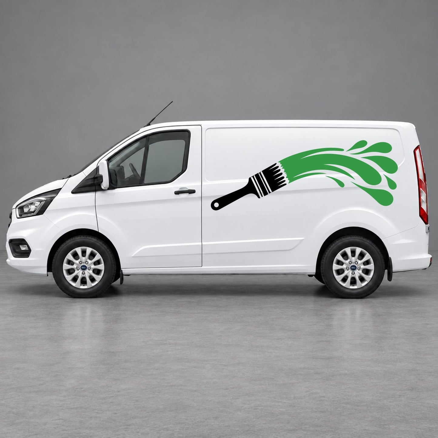 Ford Transit Custom Paintbrush Swoosh Side Graphics in Black & Green