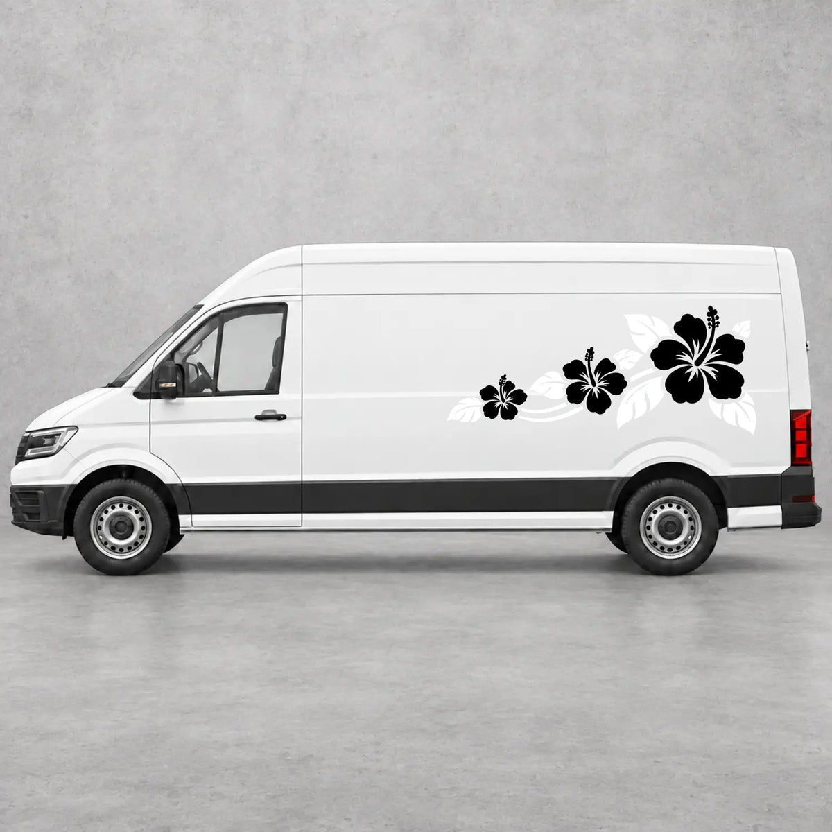 VW Crafter Hibiscus Flower Trail Side Graphics in White & Black
