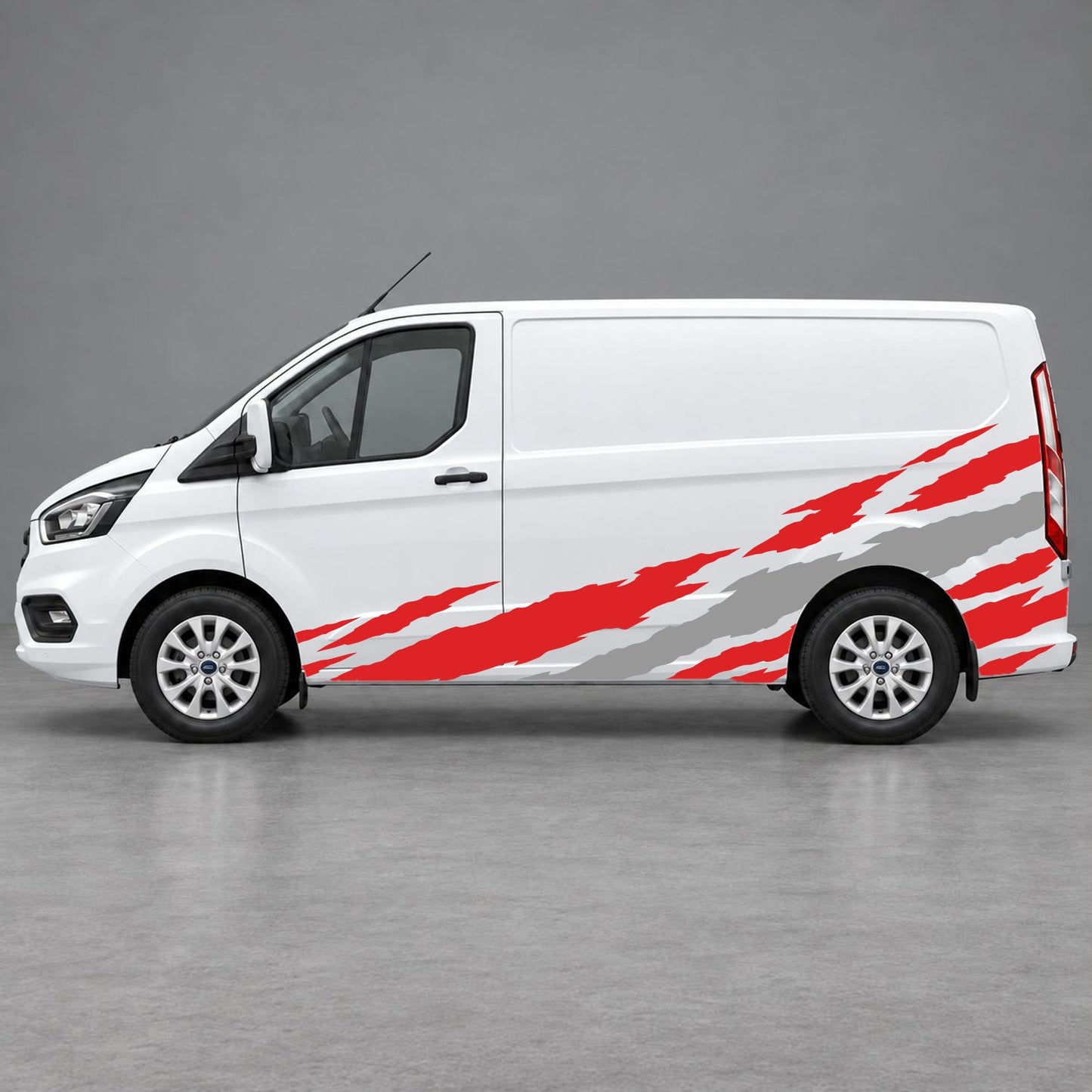Ford Transit Custom Claw Scratch Side Graphics in Red & Grey