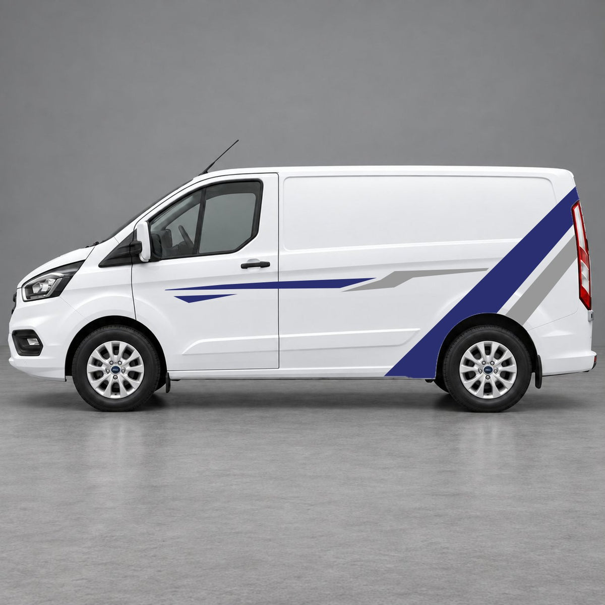Ford Transit Custom Bold Rear Diagonal Side Stripes in Navy Blue & Grey
