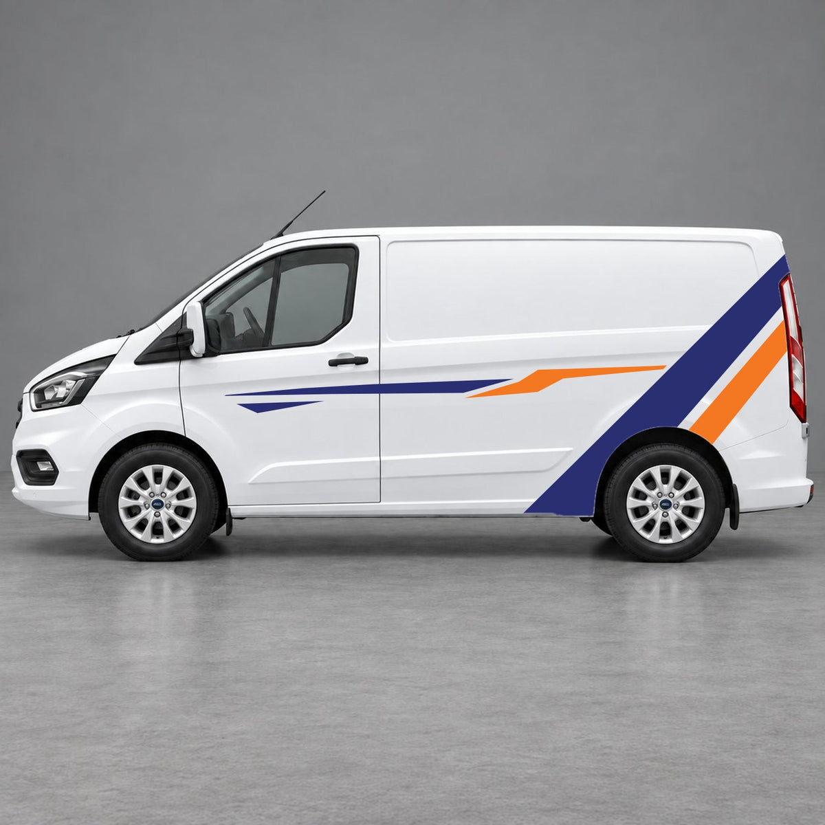 Ford Transit Custom Bold Rear Diagonal Side Stripes in Navy Blue & Orange