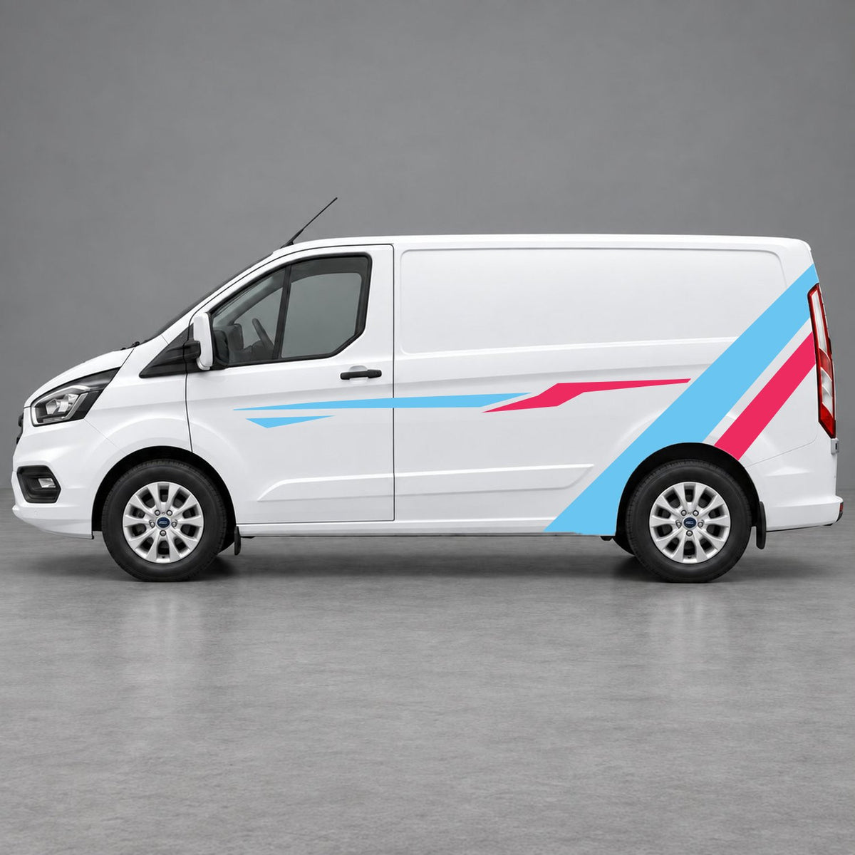 Ford Transit Custom Bold Rear Diagonal Side Stripes in Light Blue & Pink