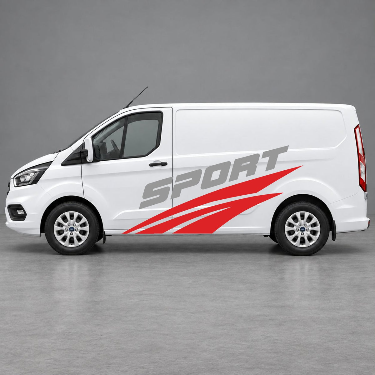 Ford Transit Custom Sport Twin Stripe Side Graphics in Red & Grey