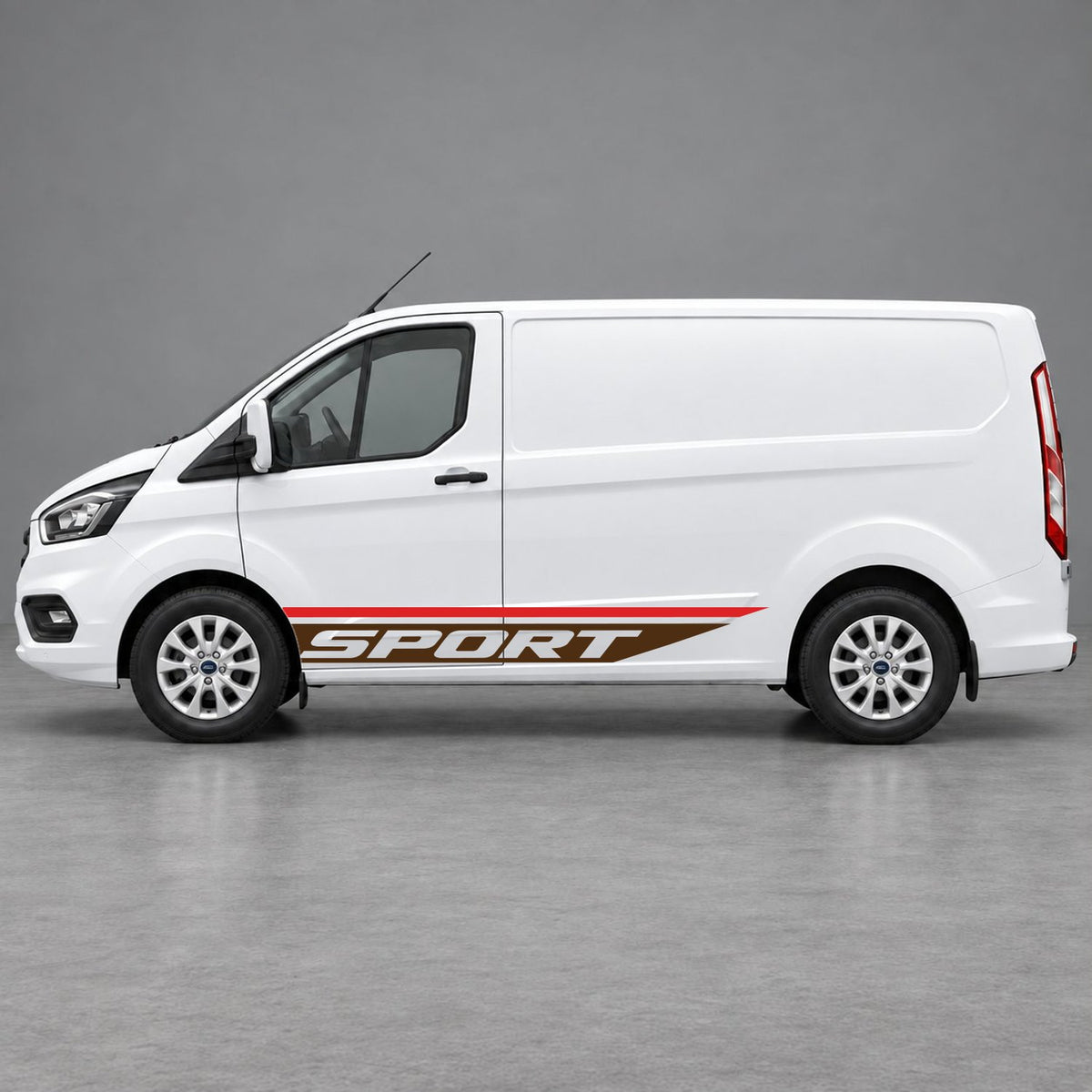 Ford Transit Custom Sport Swoosh Lower Side Stripes in Red & Brown