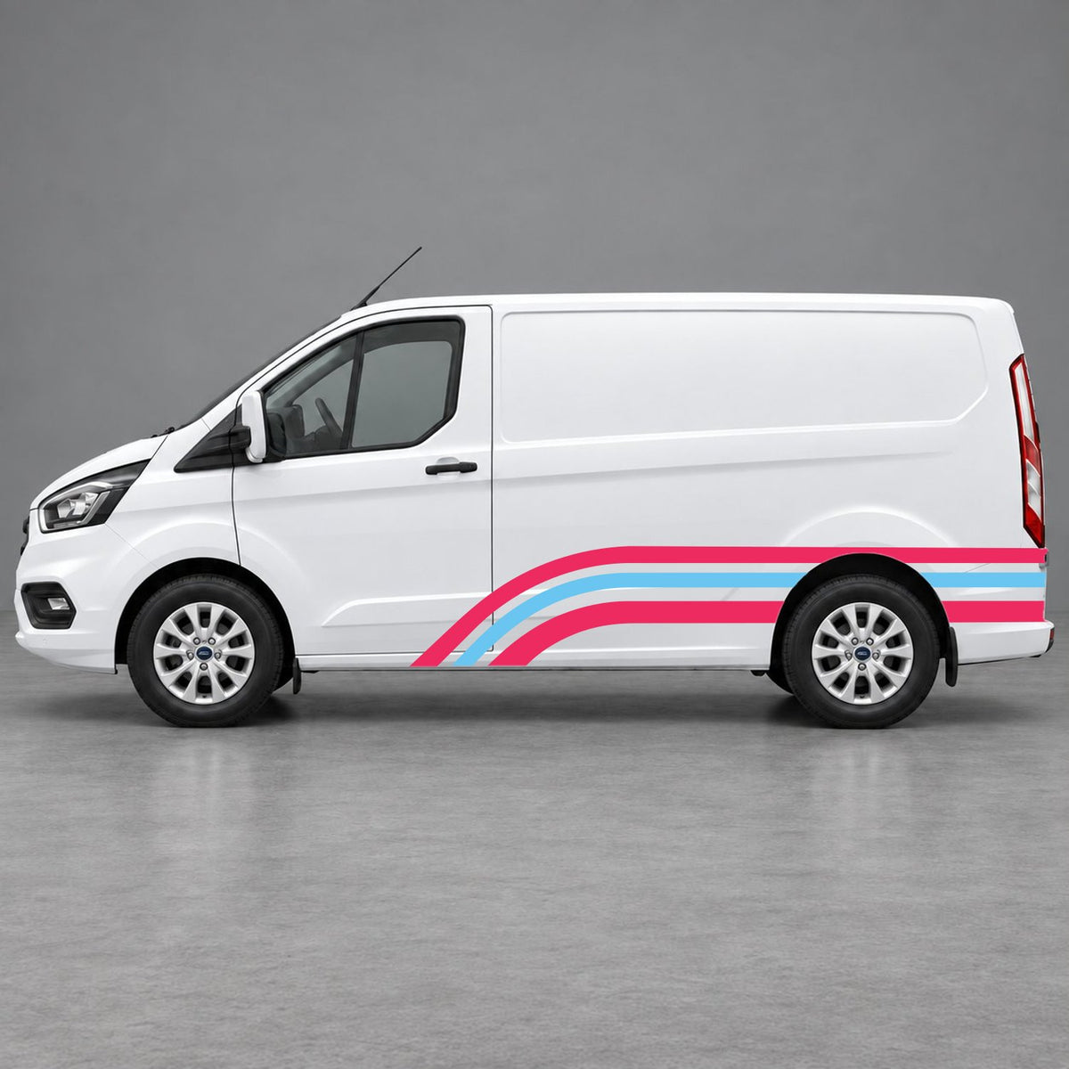 Ford Transit Custom Retro Triple-Arch Side Stripes in Pink & Light Blue