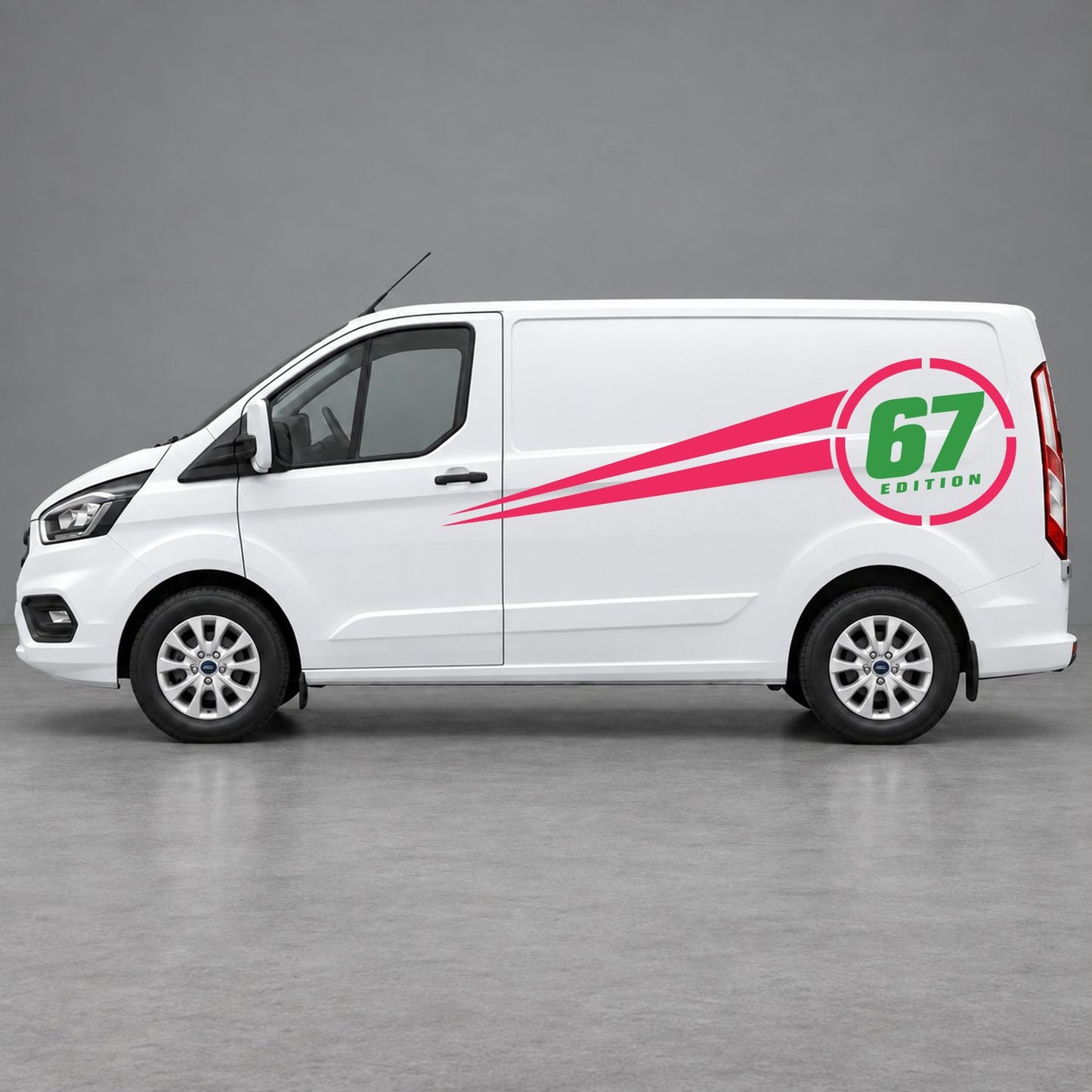 Ford Transit Custom Personalised Number Edition Side Stripes in Pink & Green
