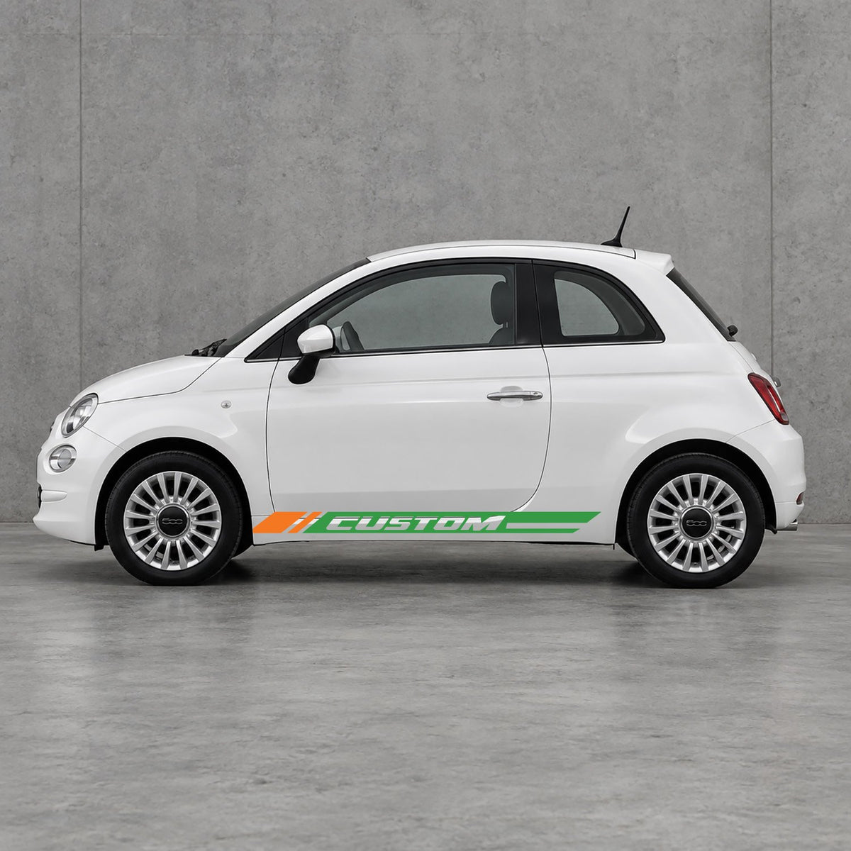 Fiat 500 Custom Lower Side Stripes Kit - Pair Supplied in Green & Orange