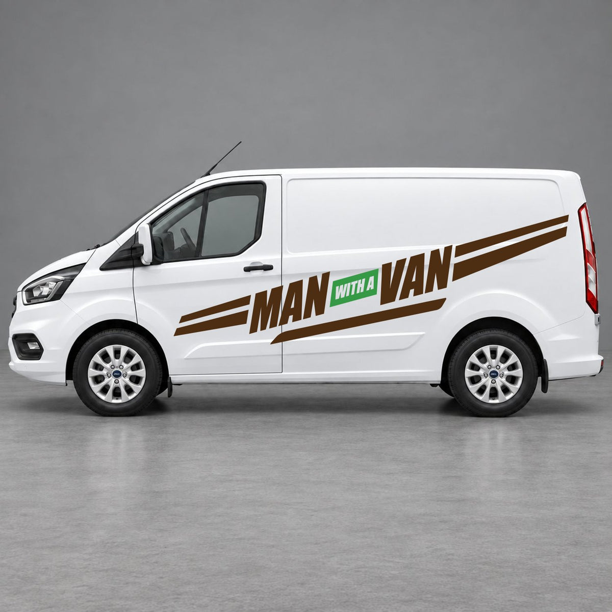 Ford Transit Custom Man with a Van Side Stripes in Brown & Green