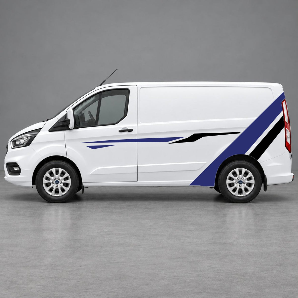 Ford Transit Custom Bold Rear Diagonal Side Stripes in Navy Blue & Black