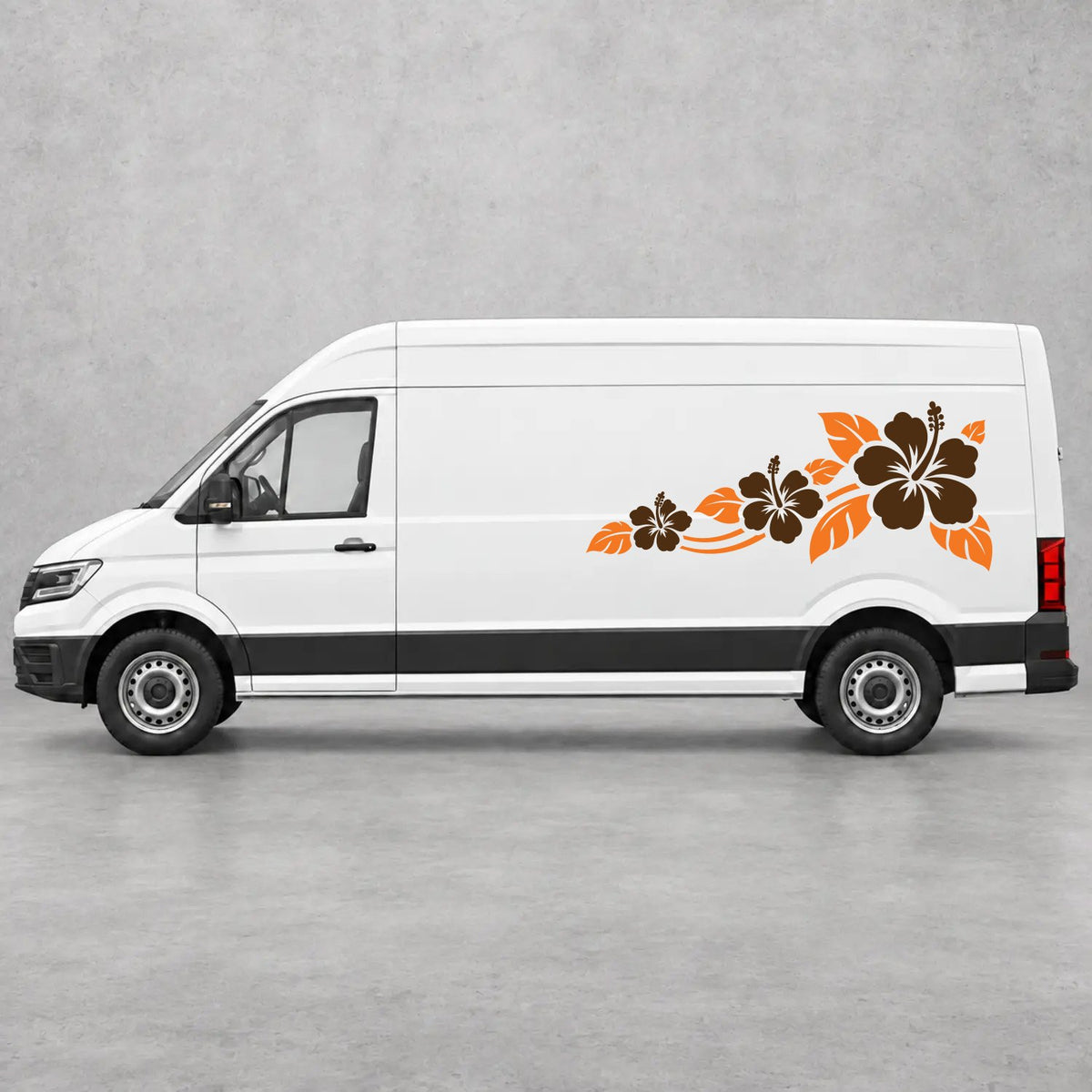 VW Crafter Hibiscus Flower Trail Side Graphics in Orange & Brown