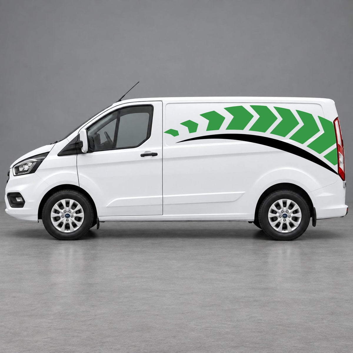 Ford Transit Custom Chevron Track Side Graphics in Green & Black