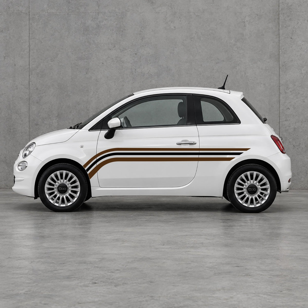 Fiat 500 Retro Triple Side Stripes Kit - Pair Supplied in Brown & Black