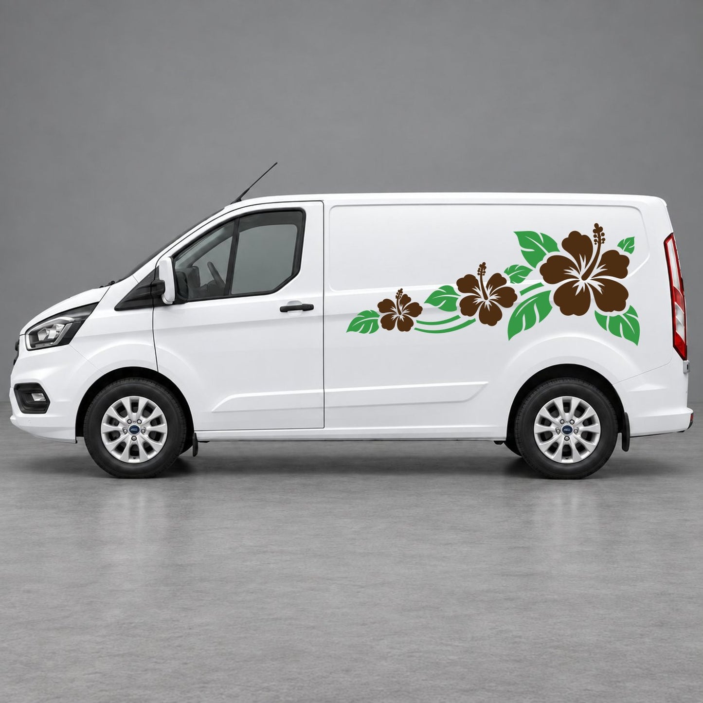 Ford Transit Custom Hibiscus Flower Trail Side Graphics in Green & Brown