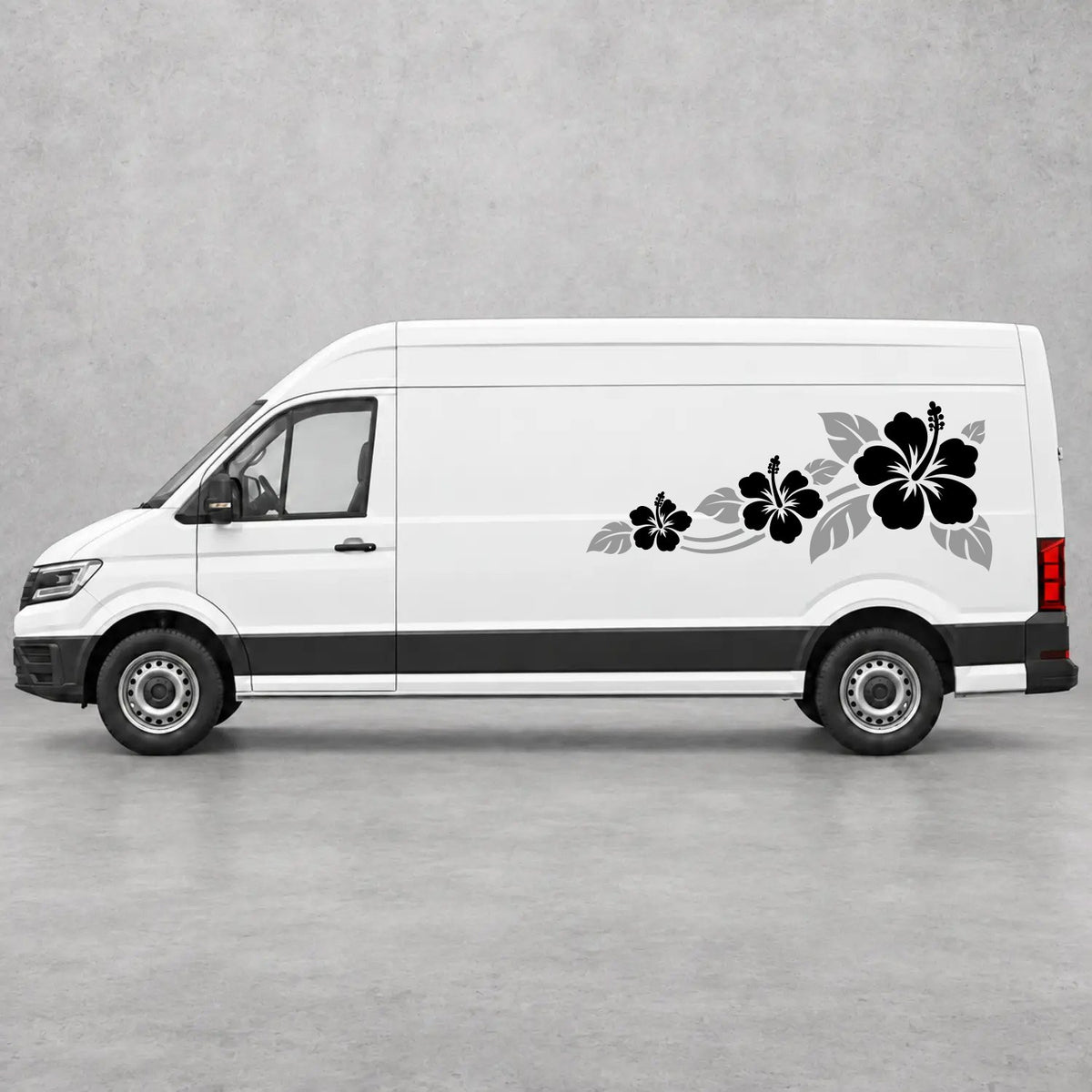 VW Crafter Hibiscus Flower Trail Side Graphics in Grey & Black