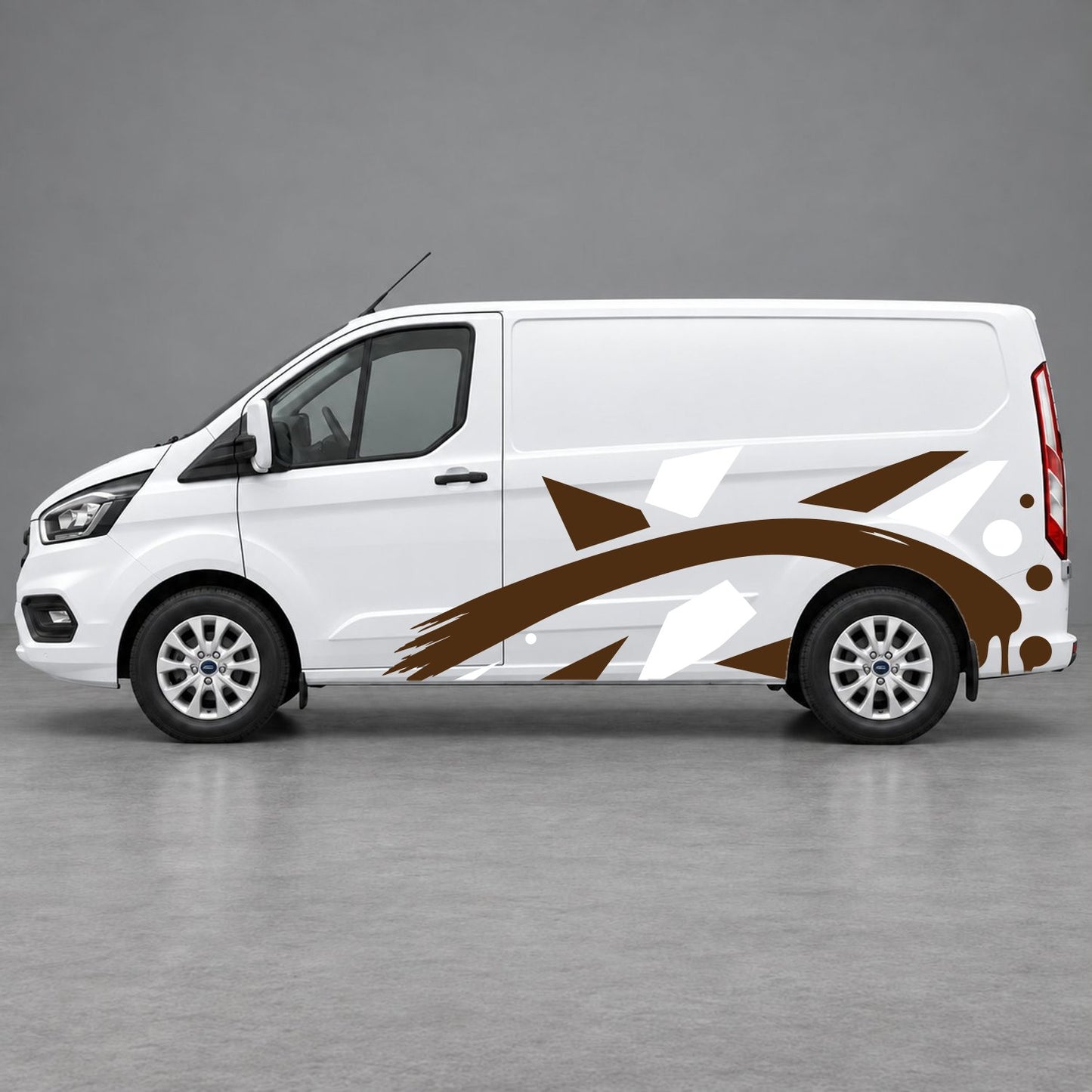 Ford Transit Custom Abstract Geometric Splash Side Graphics in White & Brown