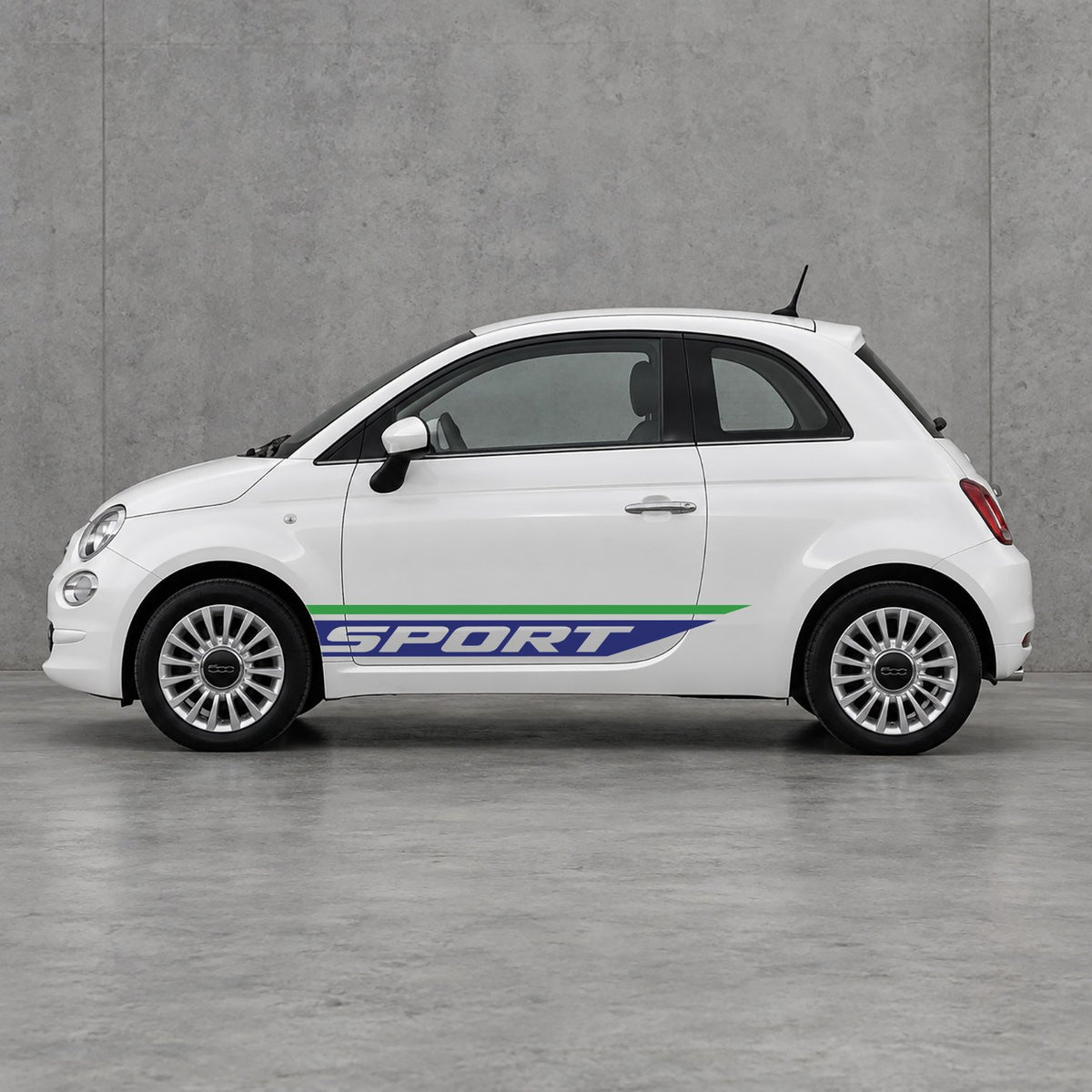 Fiat 500 Sport Lower Side Stripes Kit - Pair Supplied in Green & Navy Blue