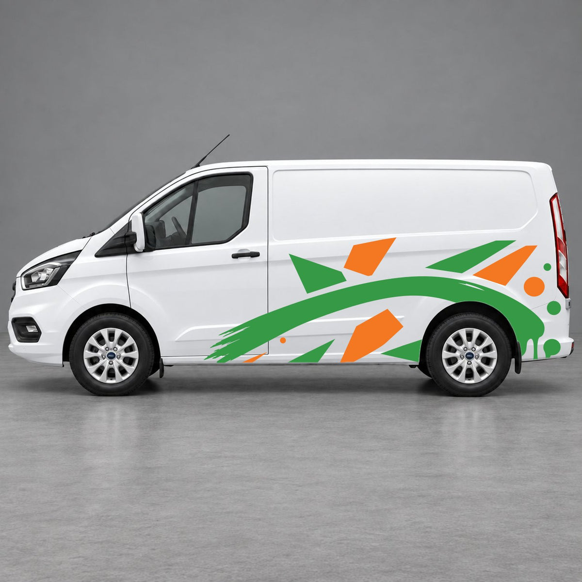 Ford Transit Custom Abstract Geometric Splash Side Graphics in Orange & Green