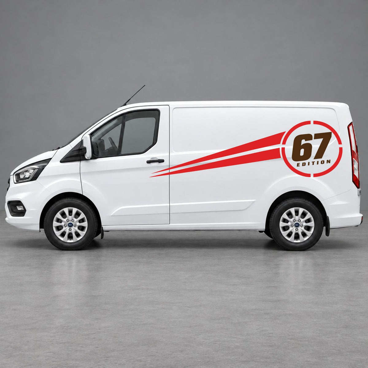 Ford Transit Custom Personalised Number Edition Side Stripes in Red & Brown