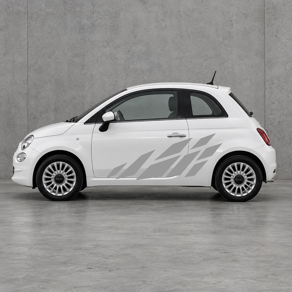 Fiat 500 Racing Flag Side Graphics Kit - Pair Supplied in Grey & Grey