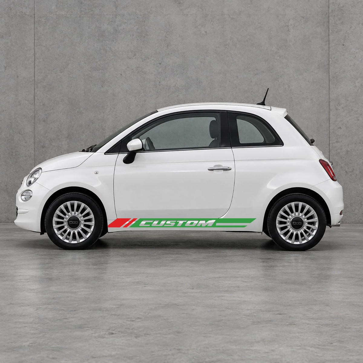 Fiat 500 Custom Lower Side Stripes Kit - Pair Supplied in Green & Red