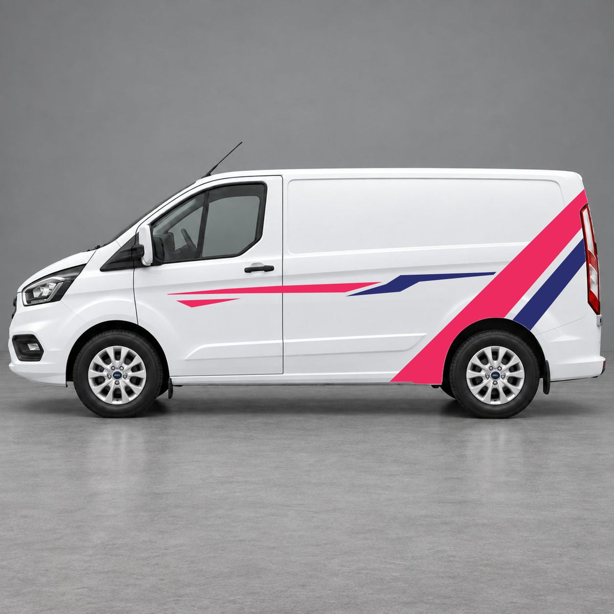 Ford Transit Custom Bold Rear Diagonal Side Stripes in Pink & Navy Blue
