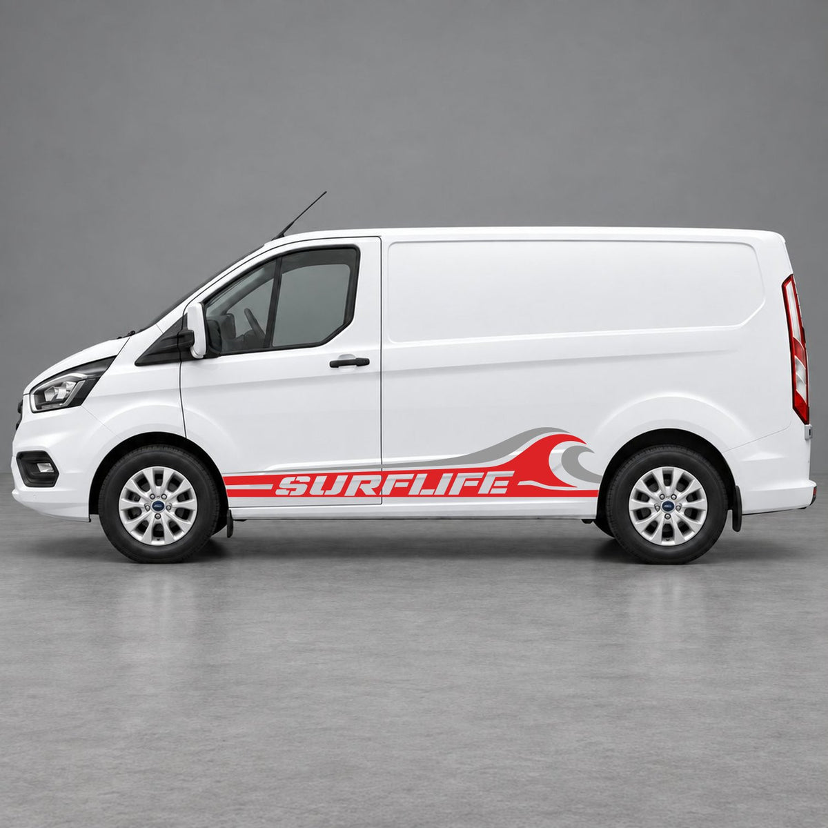 Ford Transit Custom Surflife Wave Side Stripes in Red & Grey