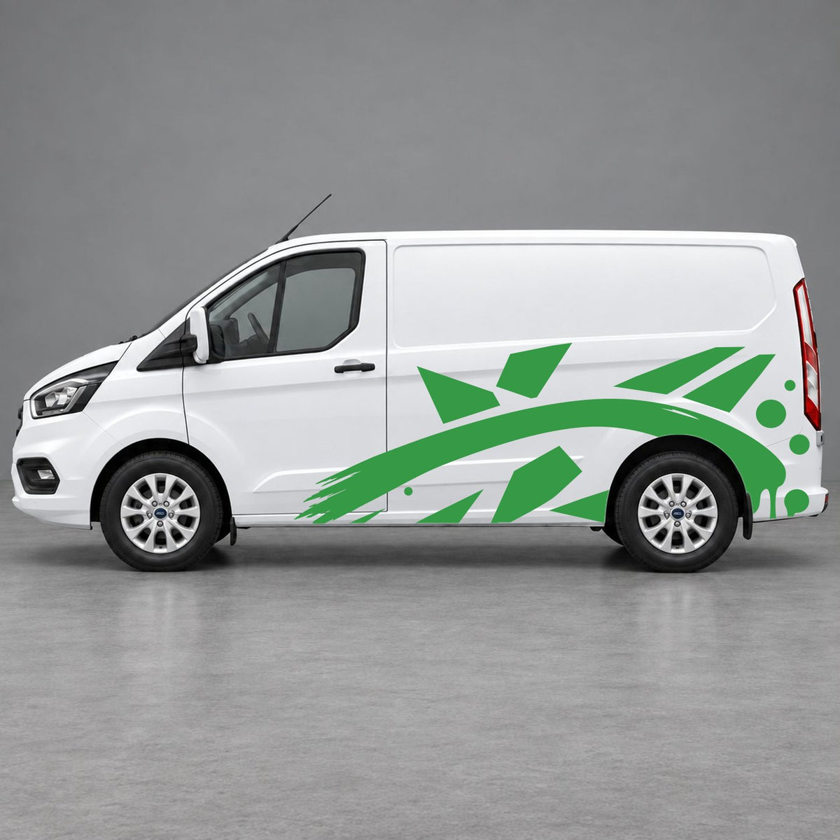 Ford Transit Custom Abstract Geometric Splash Side Graphics in Green & Green