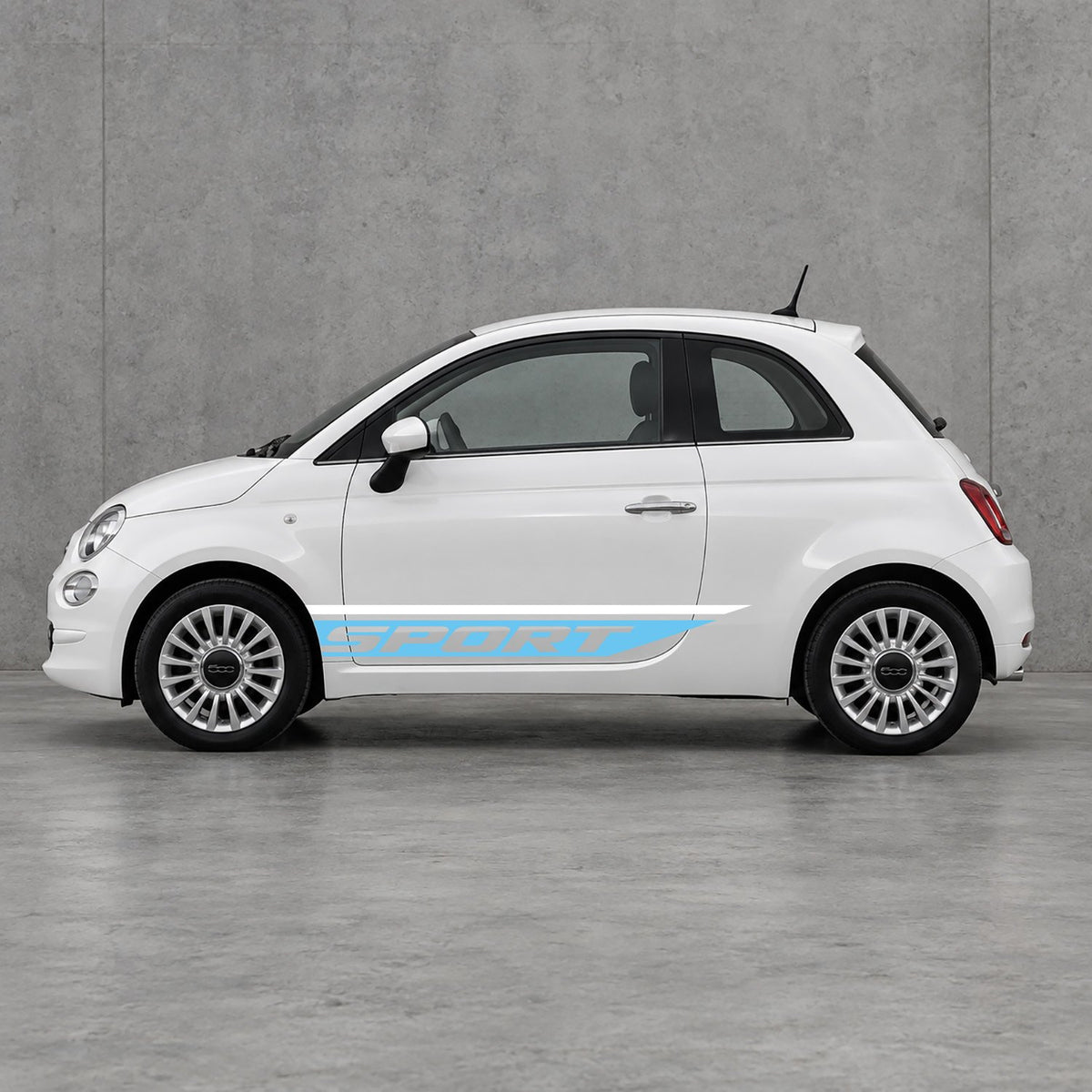 Fiat 500 Sport Lower Side Stripes Kit - Pair Supplied in White & Light Blue