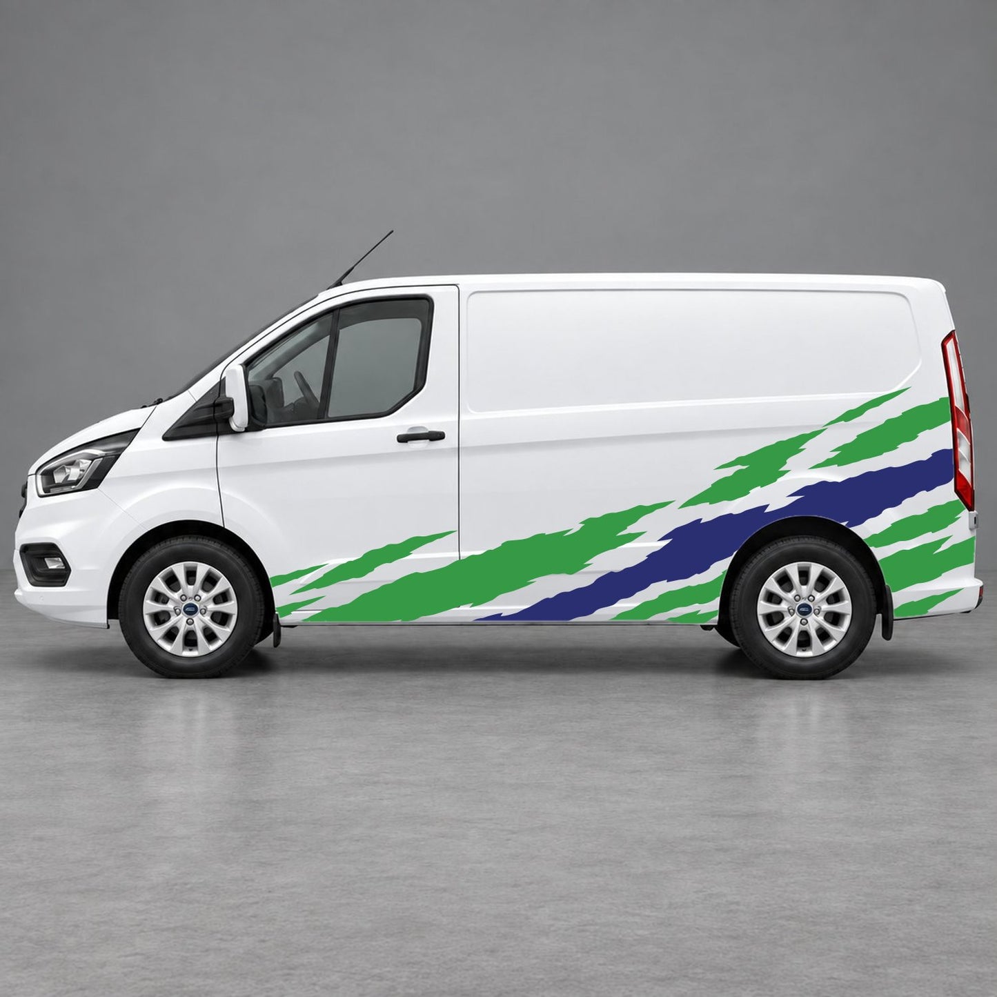Ford Transit Custom Claw Scratch Side Graphics in Green & Navy Blue