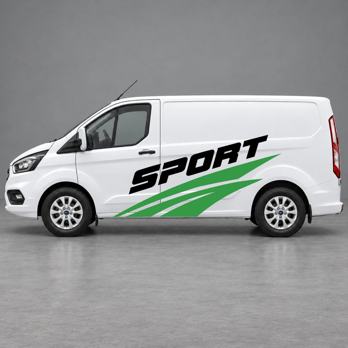 Ford Transit Custom Sport Twin Stripe Side Graphics in Green & Black