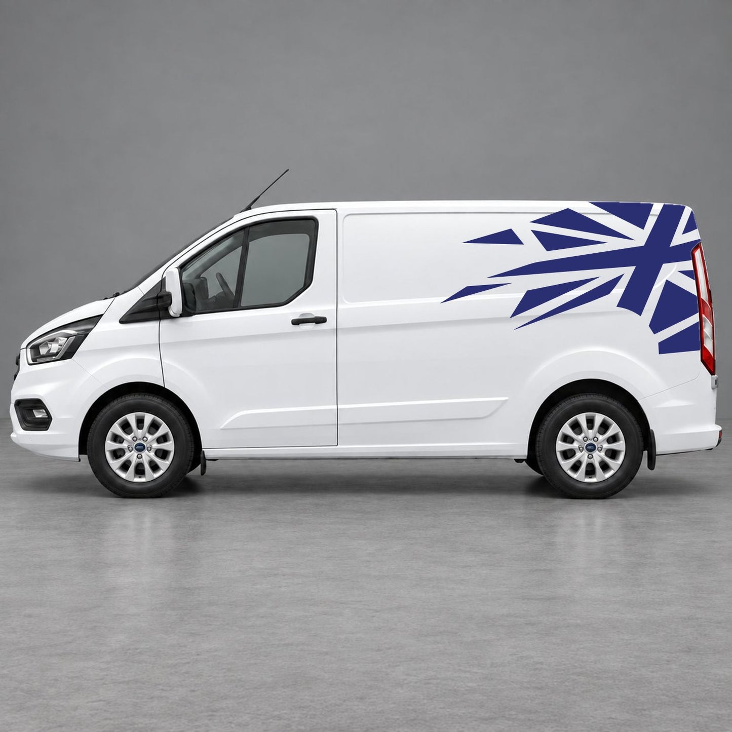 Ford Transit Custom Shattered Union Jack Side Graphics in Navy Blue & Navy Blue