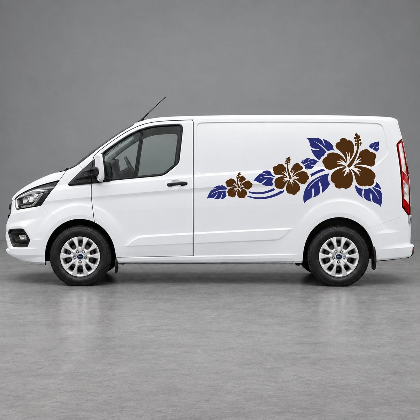 Ford Transit Custom Hibiscus Flower Trail Side Graphics in Navy Blue & Brown