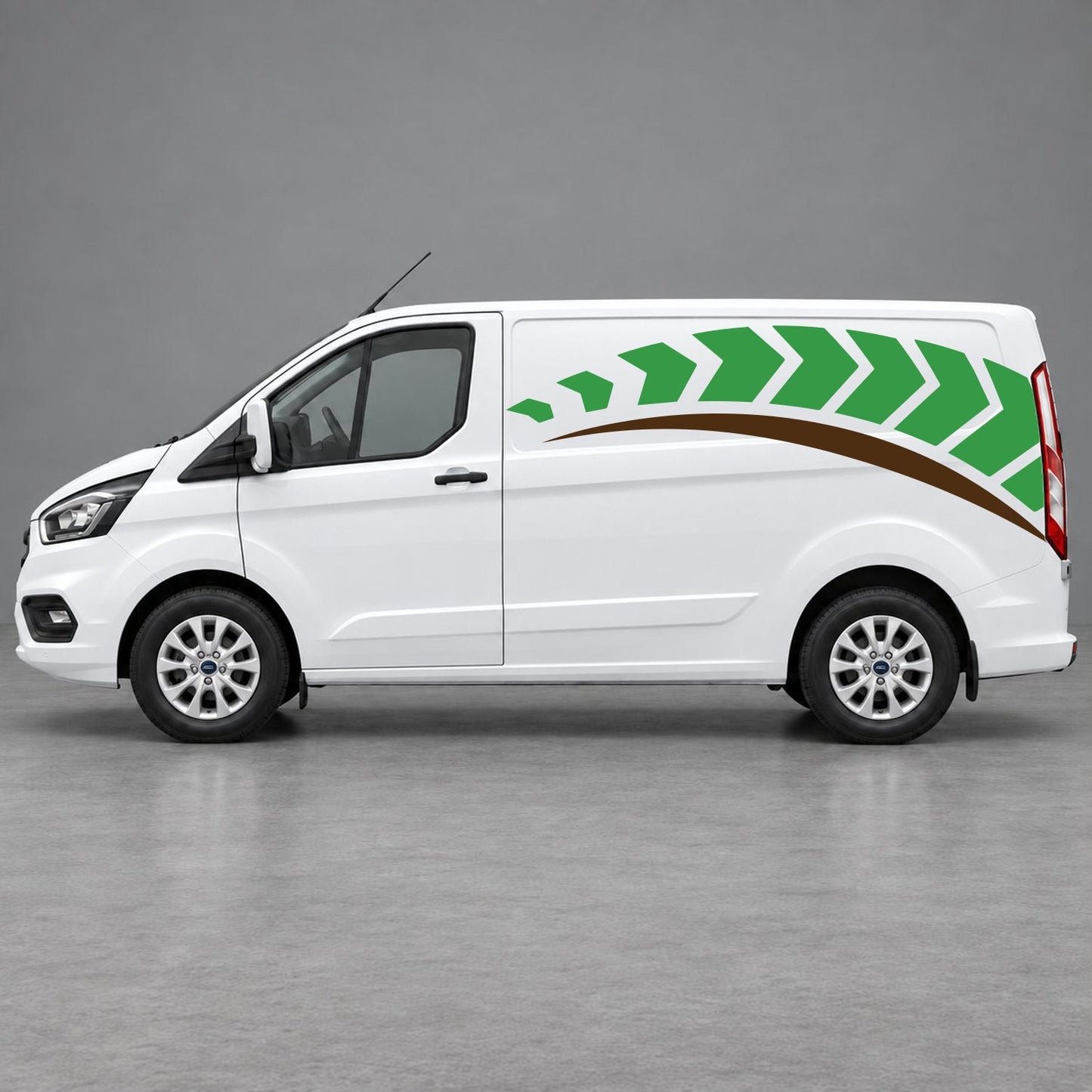 Ford Transit Custom Chevron Track Side Graphics in Green & Brown