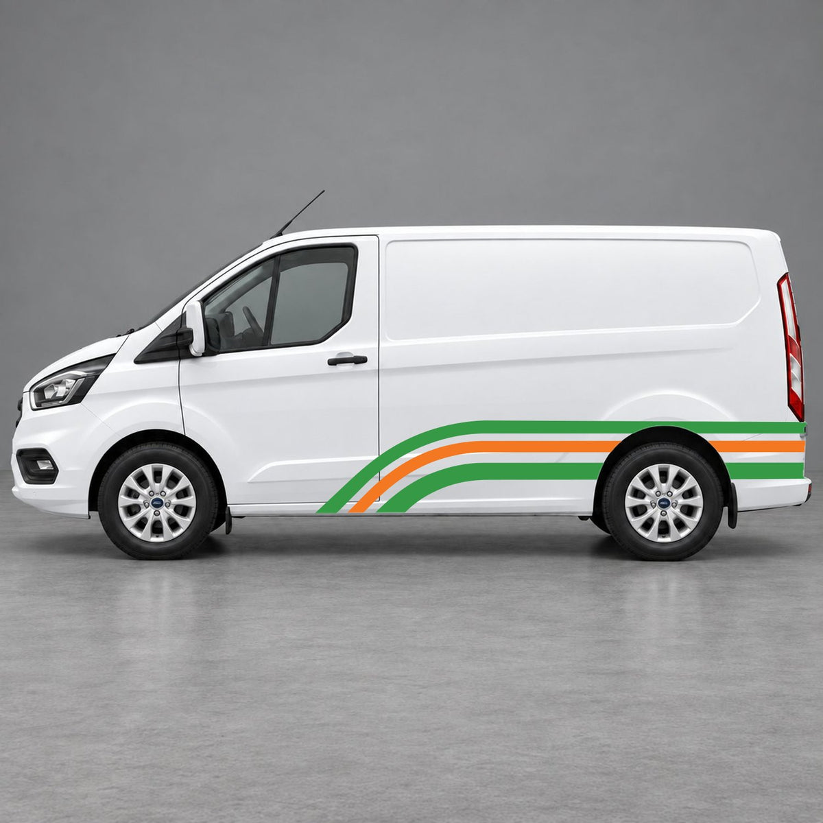Ford Transit Custom Retro Triple-Arch Side Stripes in Green & Orange