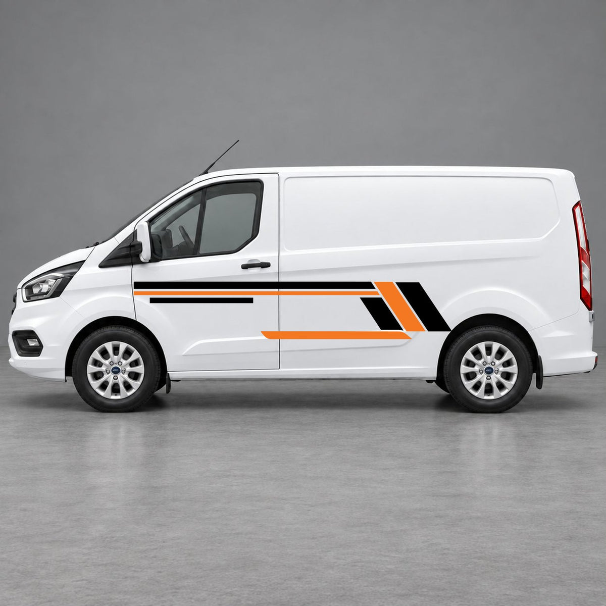 Ford Transit Custom Geometric Outline Side Stripes in Black & Orange
