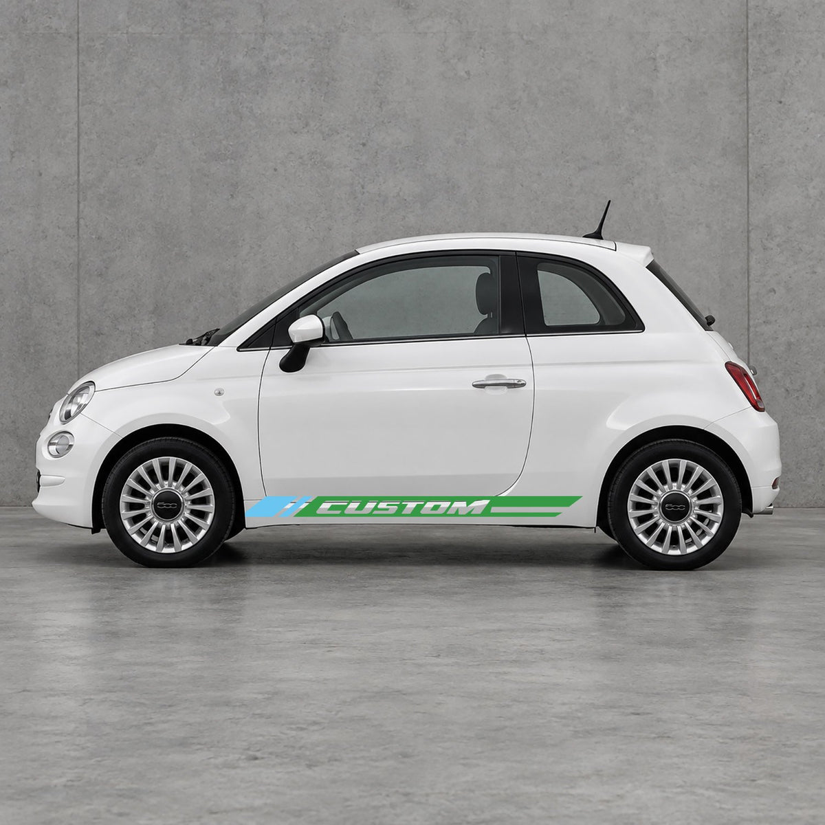 Fiat 500 Custom Lower Side Stripes Kit - Pair Supplied in Green & Light Blue