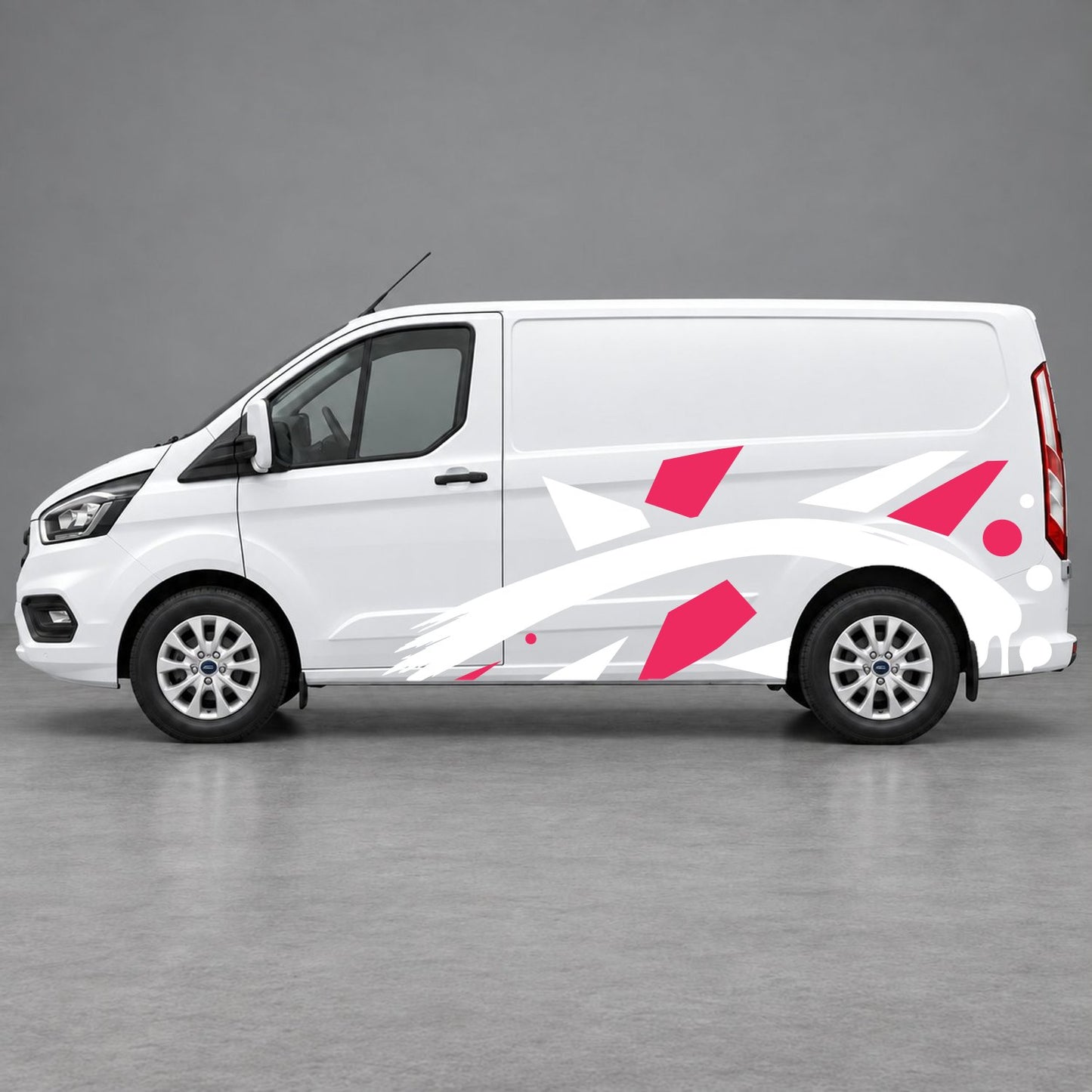 Ford Transit Custom Abstract Geometric Splash Side Graphics in Pink & White