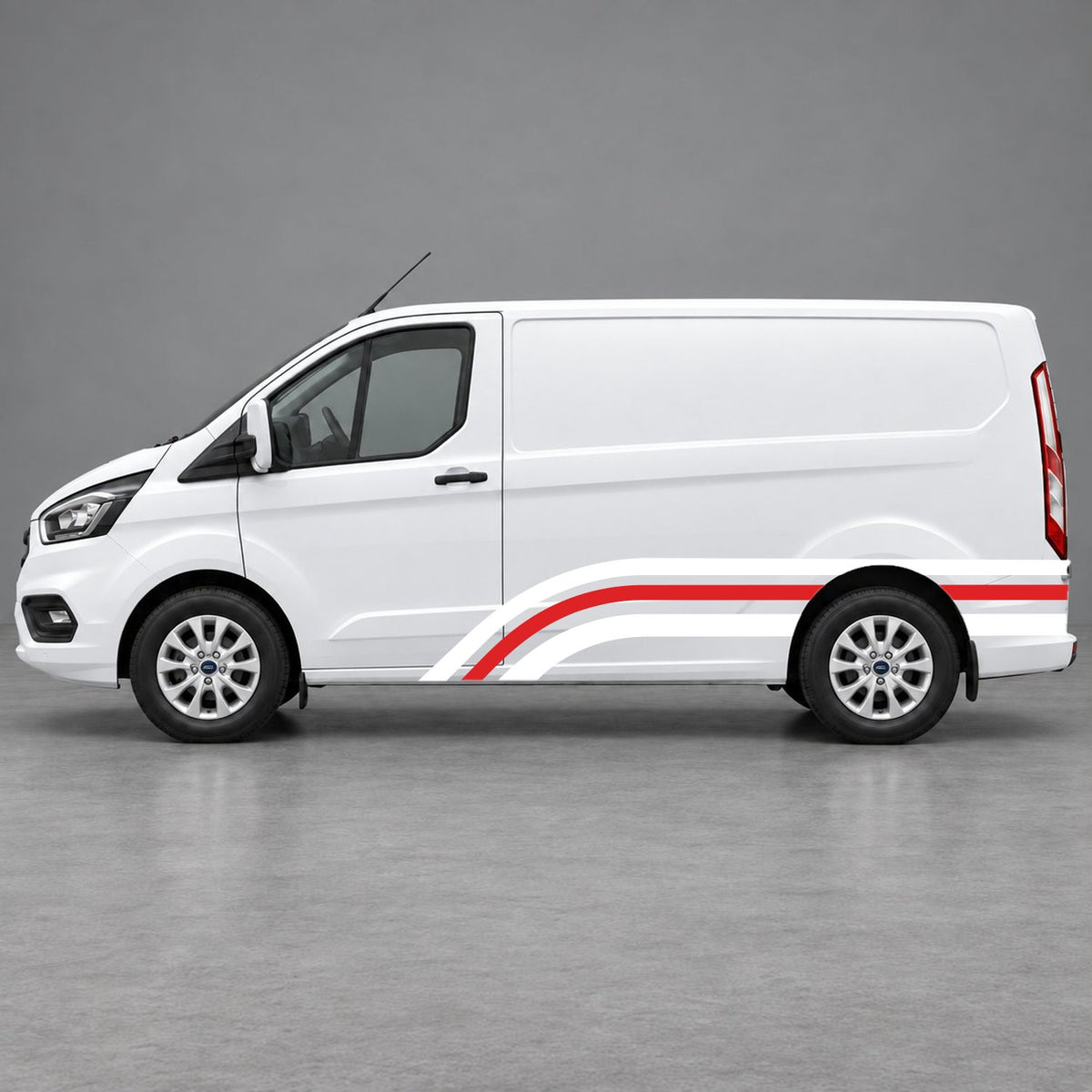 Ford Transit Custom Retro Triple-Arch Side Stripes in White & Red