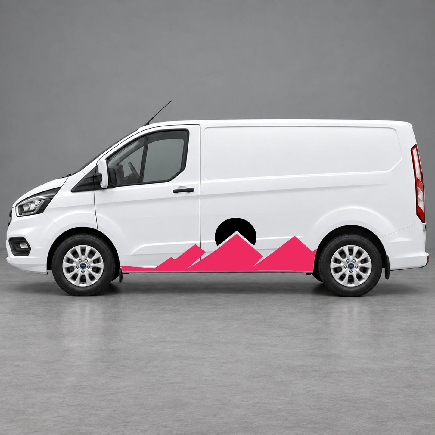 Ford Transit Custom Minimal Mountain Peak Side Graphics in Pink & Black