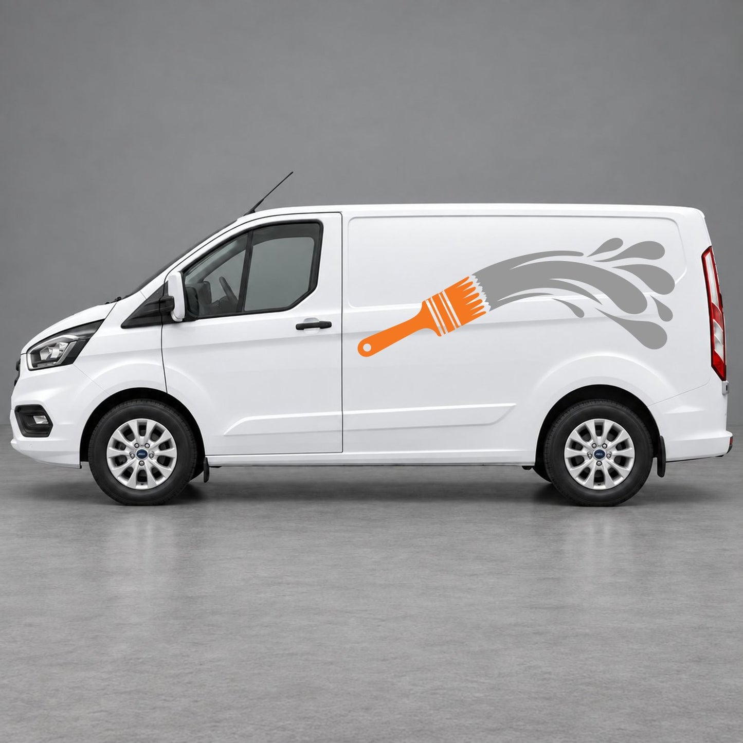 Ford Transit Custom Paintbrush Swoosh Side Graphics in Orange & Grey