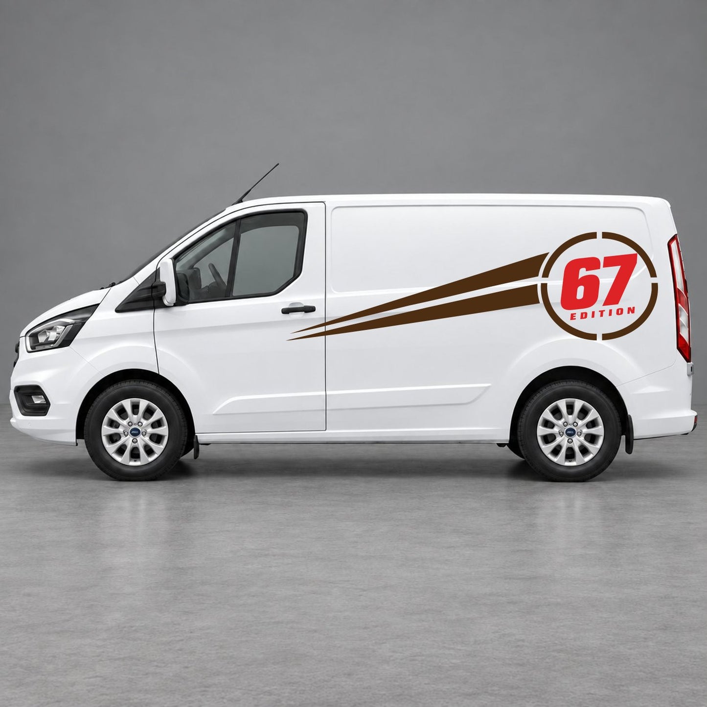 Ford Transit Custom Personalised Number Edition Side Stripes in Brown & Red
