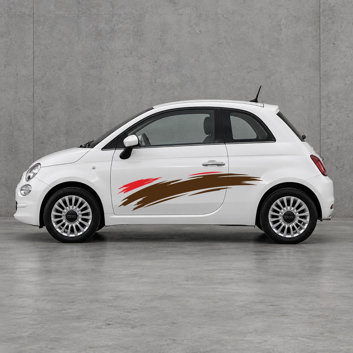 Fiat 500 Italian Red Brush Side Graphics Kit - Pair Supplied in Brown & Brown