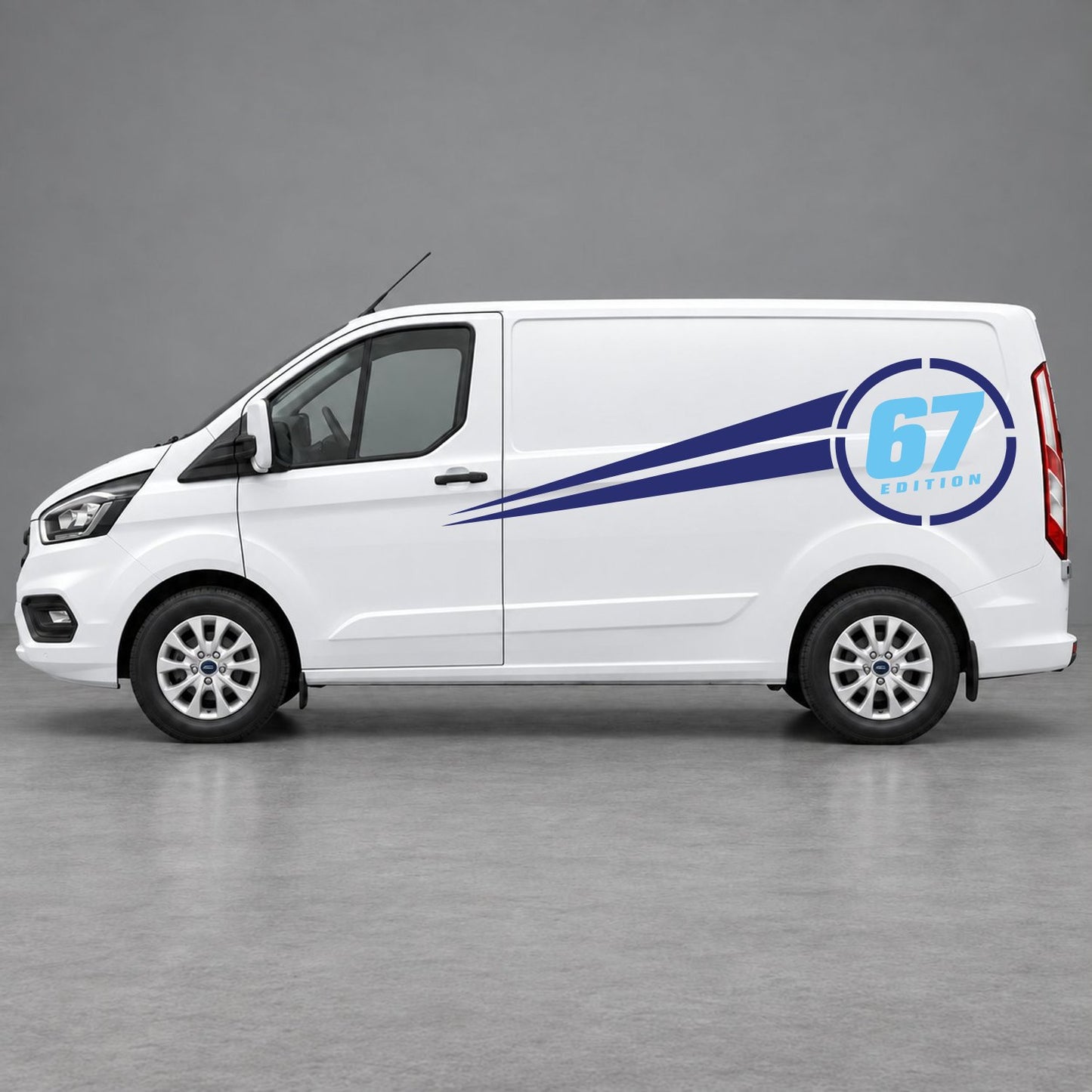 Ford Transit Custom Personalised Number Edition Side Stripes in Navy Blue & Light Blue