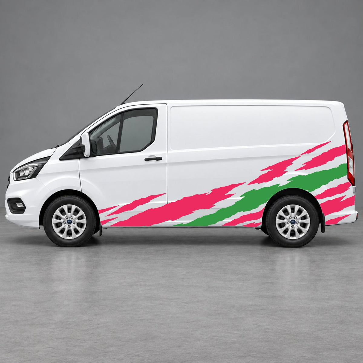 Ford Transit Custom Claw Scratch Side Graphics in Pink & Green