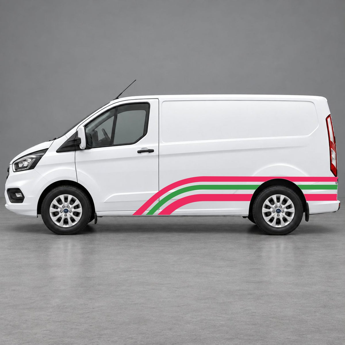 Ford Transit Custom Retro Triple-Arch Side Stripes in Pink & Green