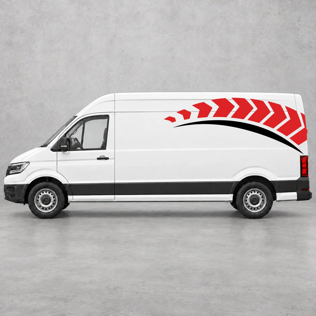 VW Crafter Chevron Track Side Graphics in Red & Black