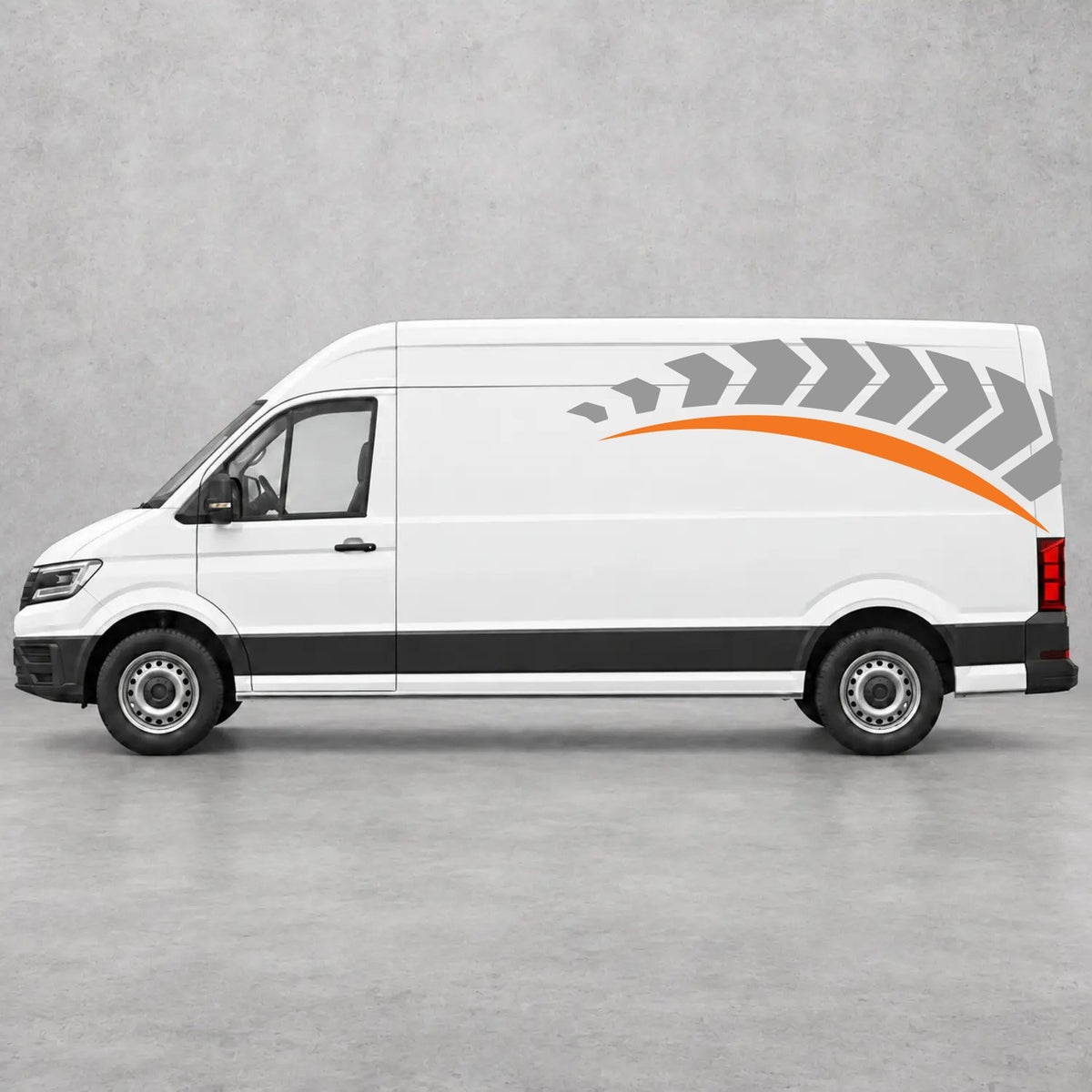 VW Crafter Chevron Track Side Graphics in Grey & Orange