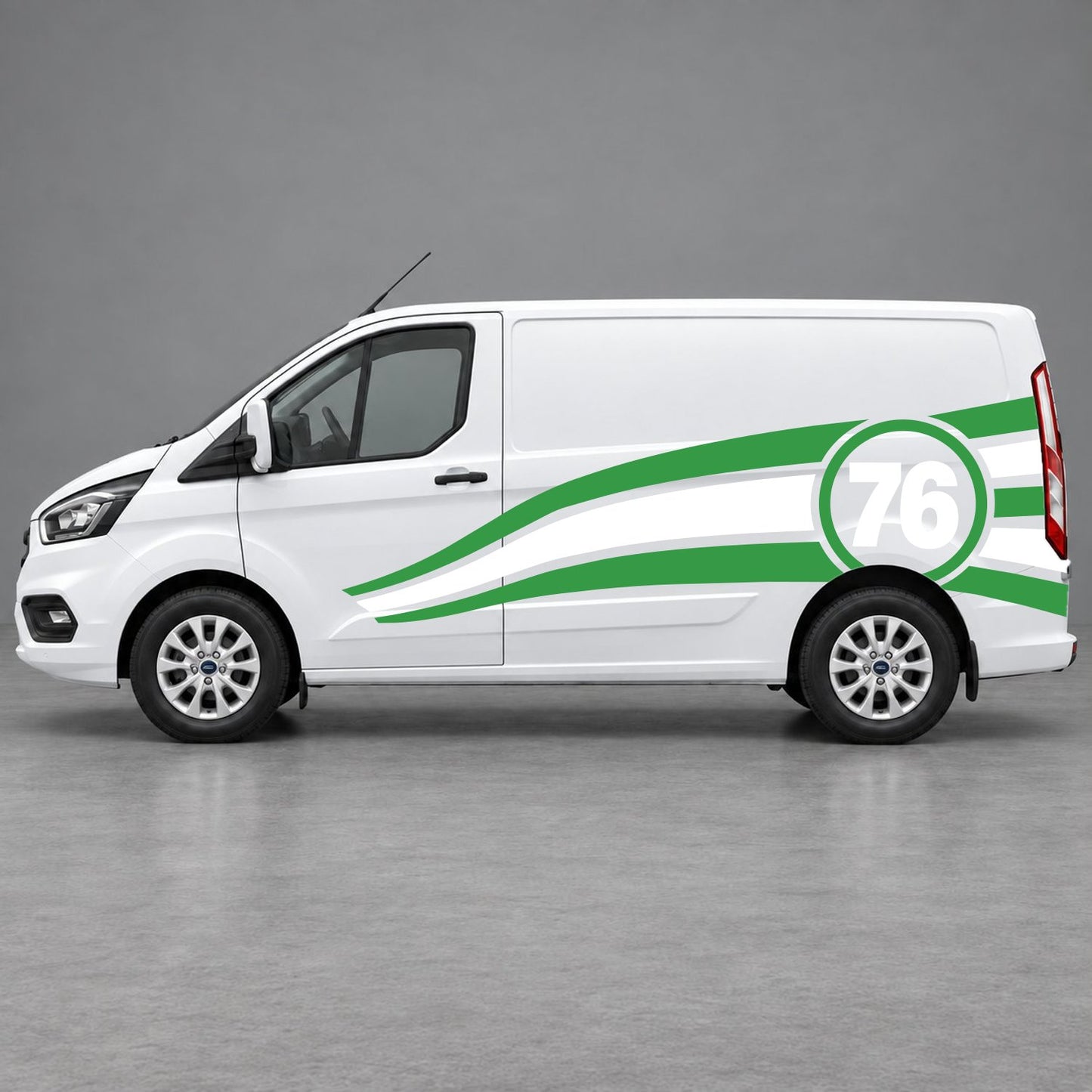 Ford Transit Custom Personalised Number 76 Racing Side Graphics in Green & White