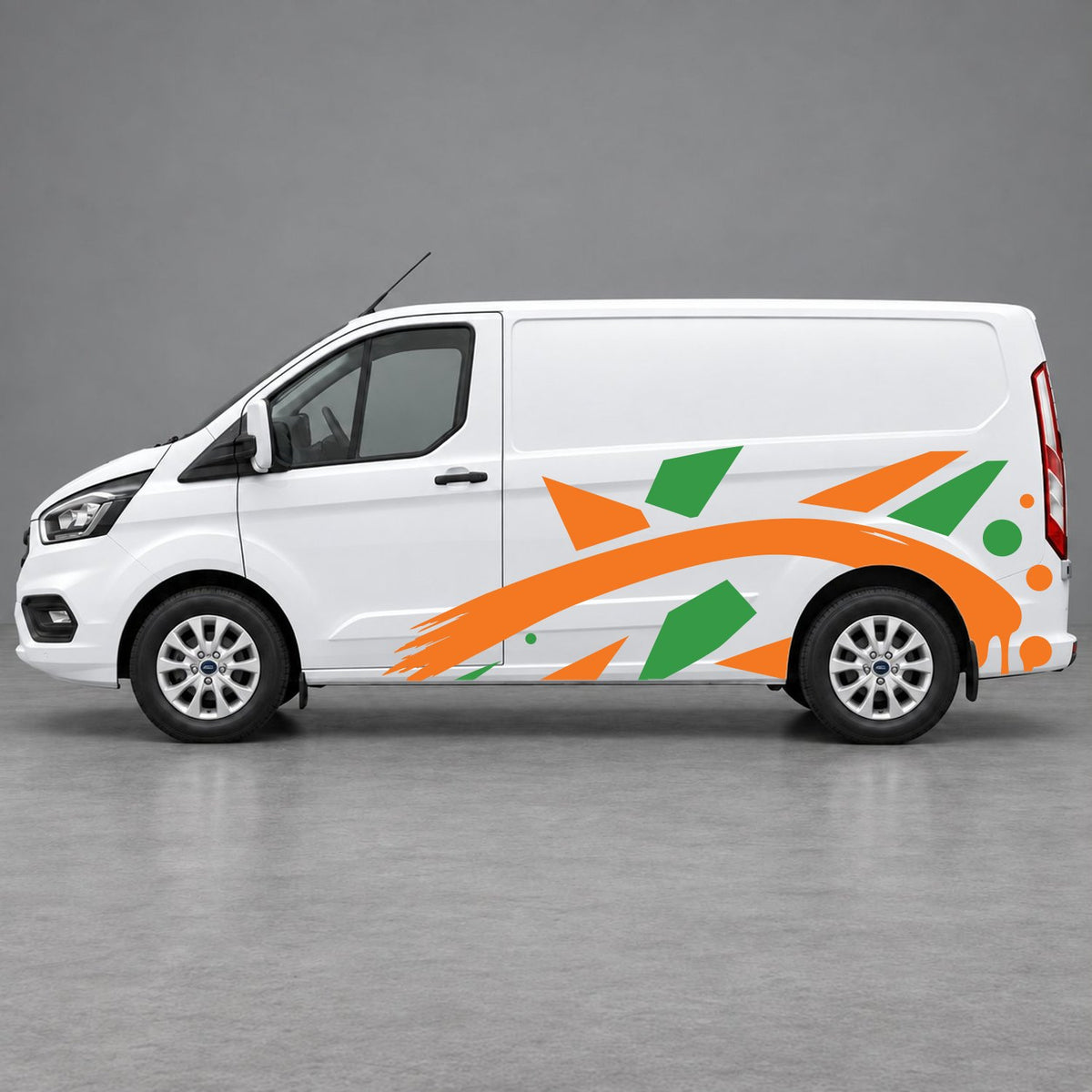 Ford Transit Custom Abstract Geometric Splash Side Graphics in Green & Orange